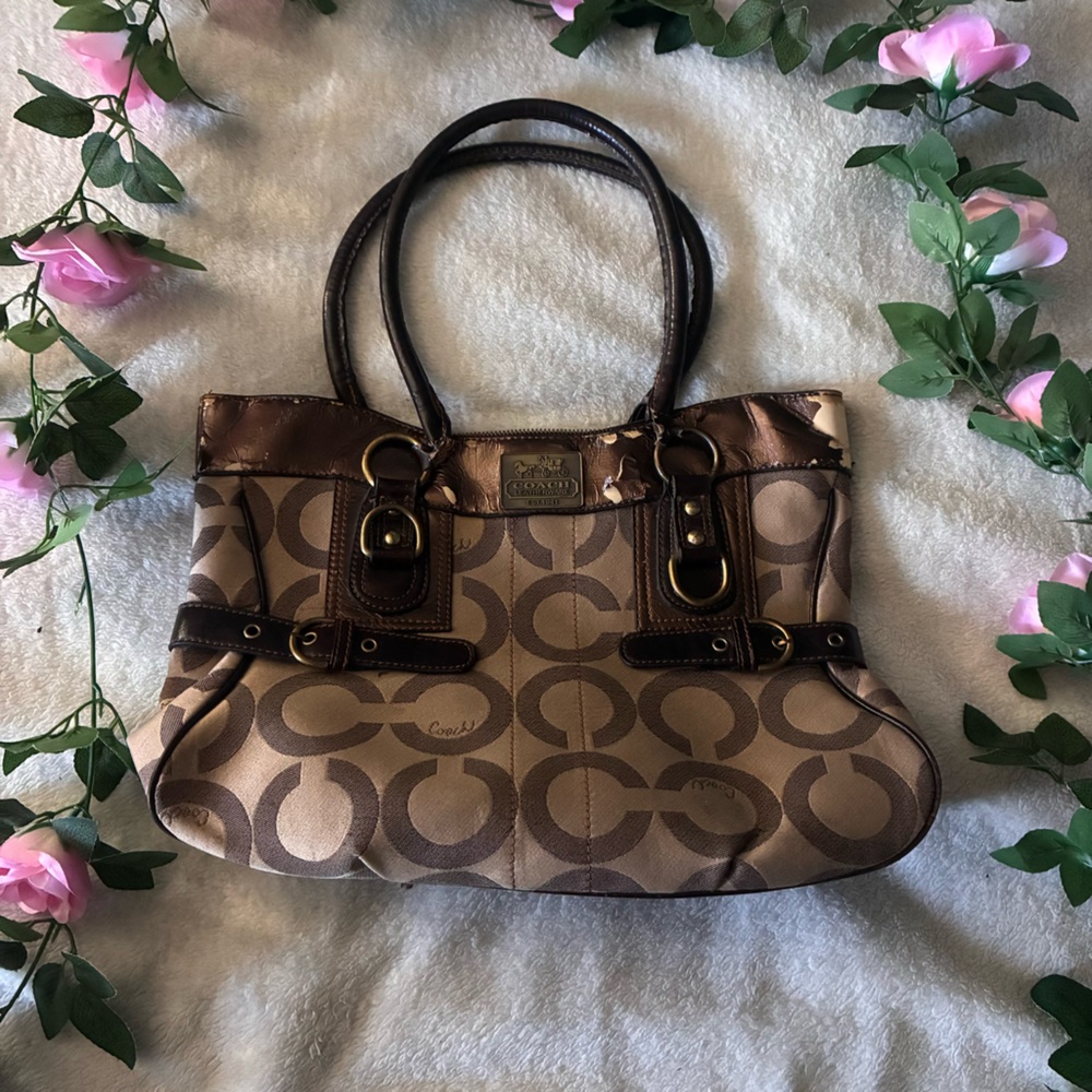 Coach Tan and Brown Signature Tote